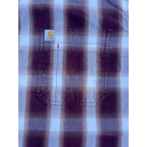 Carhartt Short Sleeve Button-Down Work Shirt Plaid Burgundy Sz. XXL - Picture 2 of 6